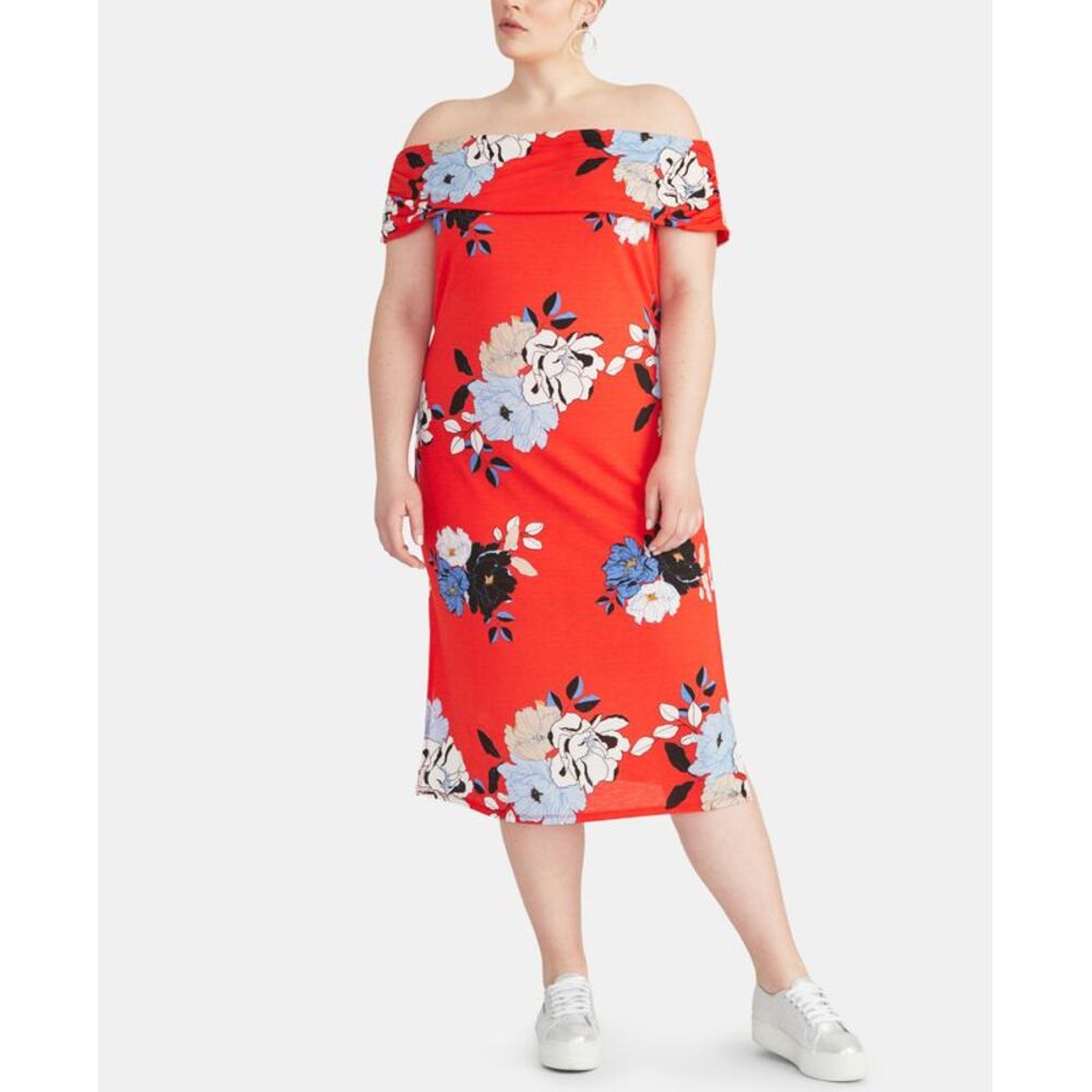 RACHEL Rachel Roy Trendy Plus Size Floral Off-The-Shoulder Midi Dress